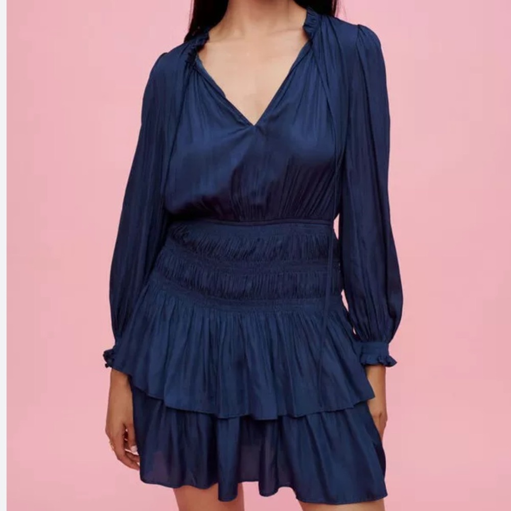 AEOM NAVY SILK LONG SLEEVE DRESS